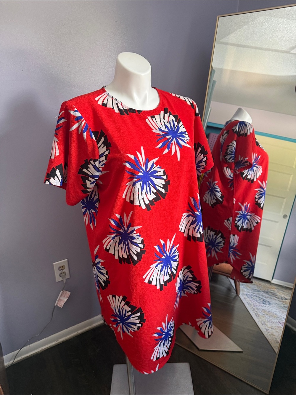 Alice & You Red Floral Mini Dress with Blue and White Blooms